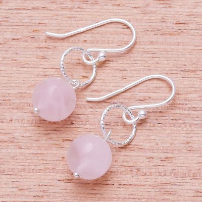 Alternate image for Round Rose Quartz Dangle Earrings Crafted in Thailand Ring Shimmer