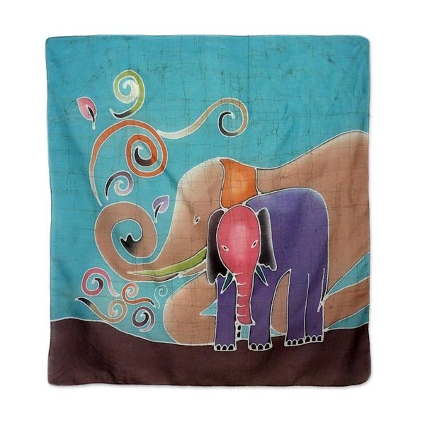 Alternate image for Thai Artisan Made Cotton Batik Scarf with Elephants Winsome Elephants