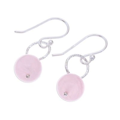 Alternate image for Round Rose Quartz Dangle Earrings Crafted in Thailand Ring Shimmer