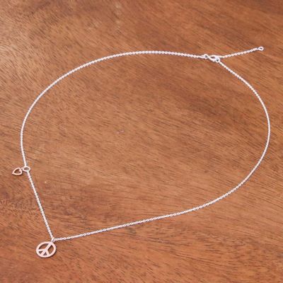 Alternate image for Rose Gold Accented Sterling Silver Peace Necklace Heart for Peace