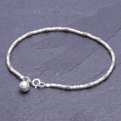 Alternate image for Karen Silver Beaded Bracelet with Ringing Bell from Thailand Hill Tribe Ring