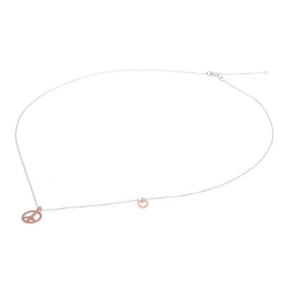 Alternate image for Rose Gold Accented Sterling Silver Peace Necklace Heart for Peace