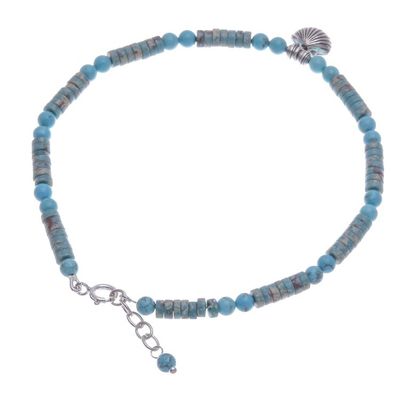 Alternate image for Reconstituted Turquoise Beaded Anklet with Silver Charm Oceanic Charm