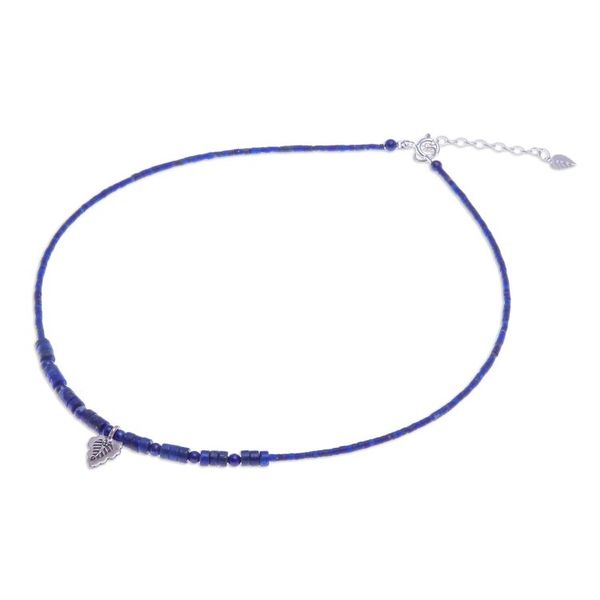 Alternate image for Hand Made Lapis Lazuli and Silver Pendant Necklace Lapis Leaf