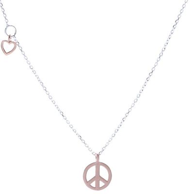 Alternate image for Rose Gold Accented Sterling Silver Peace Necklace Heart for Peace