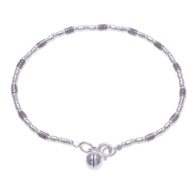Alternate image for Karen Silver Beaded Bracelet with Ringing Bell from Thailand Hill Tribe Ring