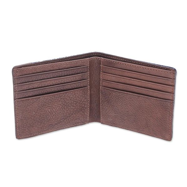 Alternate image for Hand Crafted Navy Cotton and Leather Batik Wallet Sandy Shores in Brown
