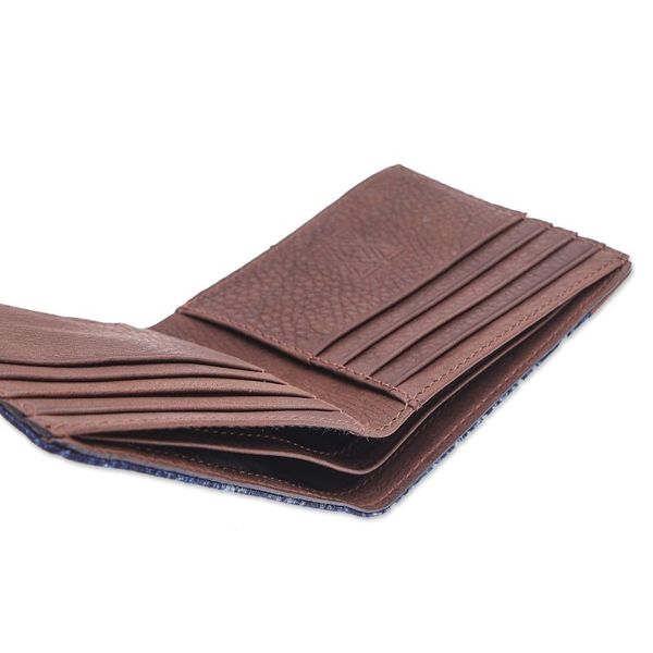 Alternate image for Hand Crafted Navy Cotton and Leather Batik Wallet Sandy Shores in Brown