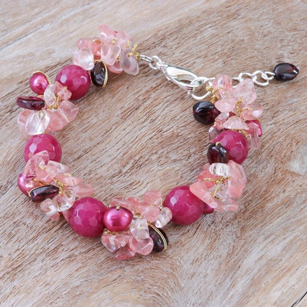 Garnet and Cultured Freshwater Pearl Beaded Bracelet 'Magenta Charm'