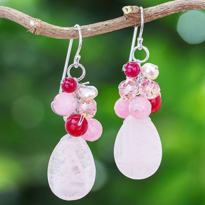 Alternate image for Handcrafted Thai Quartz Cluster Earrings Pink Rose