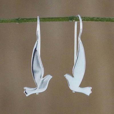 Alternate image for Sterling Silver Shining Dove Drop Earrings from Thailand Friendly Doves