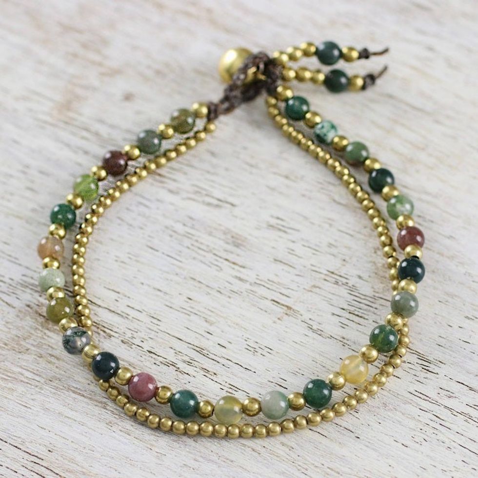 Unique Thai Brass Beaded Jasper Bracelet 'Harvest Harmony'