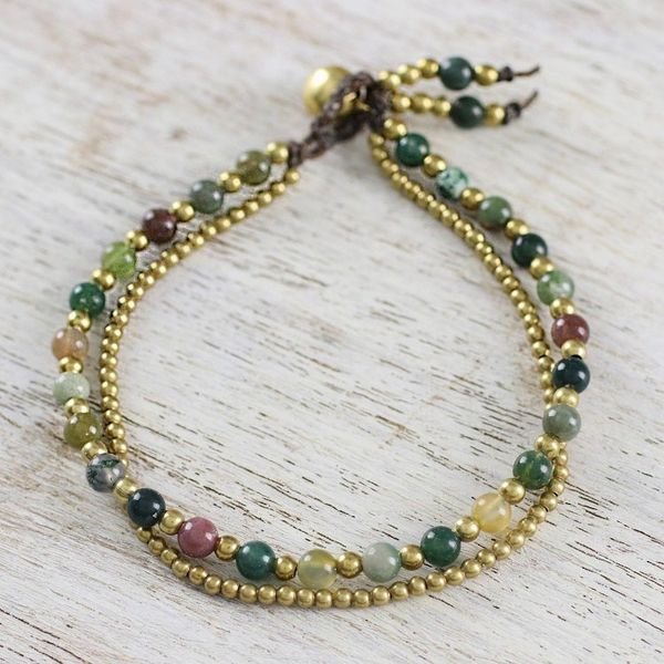 Alternate image for Unique Thai Brass Beaded Jasper Bracelet Harvest Harmony