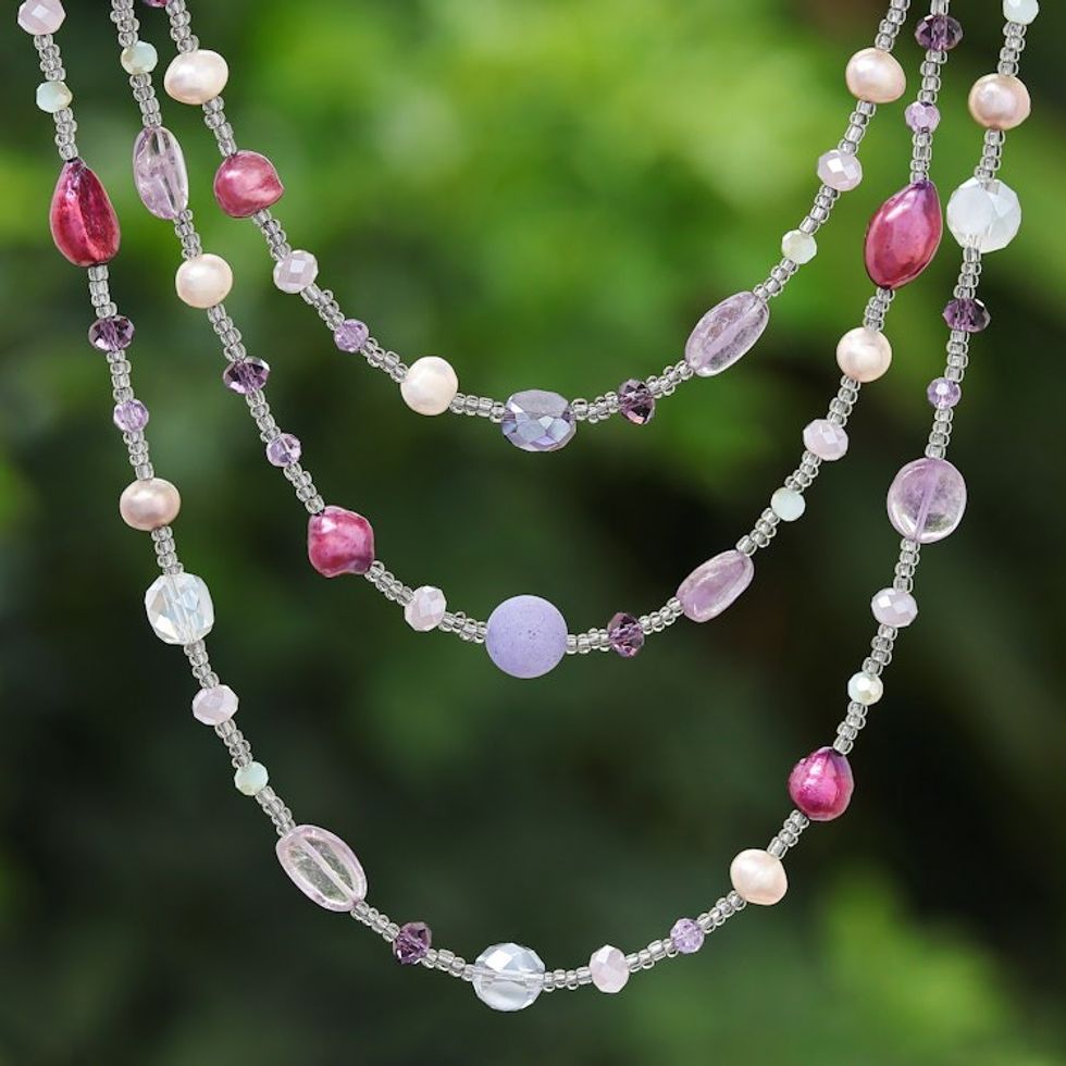 Purple Multi-Gemstone Beaded Strand Necklace from Thailand 'Fancy Purple'