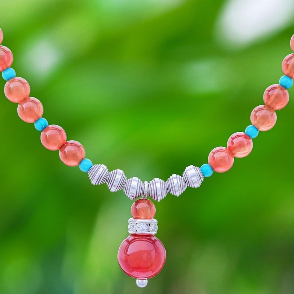 Carnelian and Howlite Beaded Necklace 'Apricot Love'