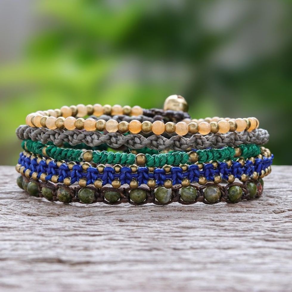 Hand-Knotted Gemstone Macrame Bracelets Set of 5 'Simply Chill'