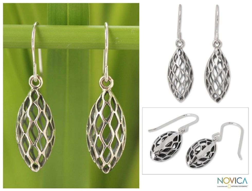 Handcrafted Sterling Silver Dangle Earrings 'Nature Amulet'