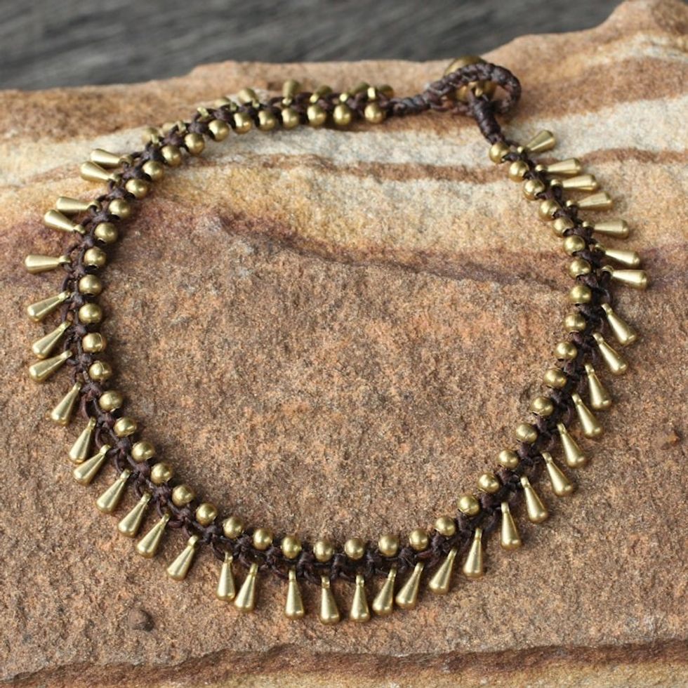 Handmade Hill Tribe Brass Beaded Anklet 'Sweet Charm'
