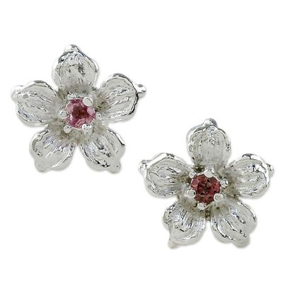 Alternate image for Sterling Silver Pink Tourmaline Floral Stud Earrings Winter Blooms
