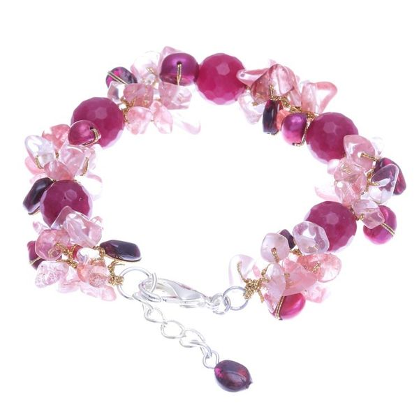 Alternate image for Garnet and Cultured Freshwater Pearl Beaded Bracelet Magenta Charm