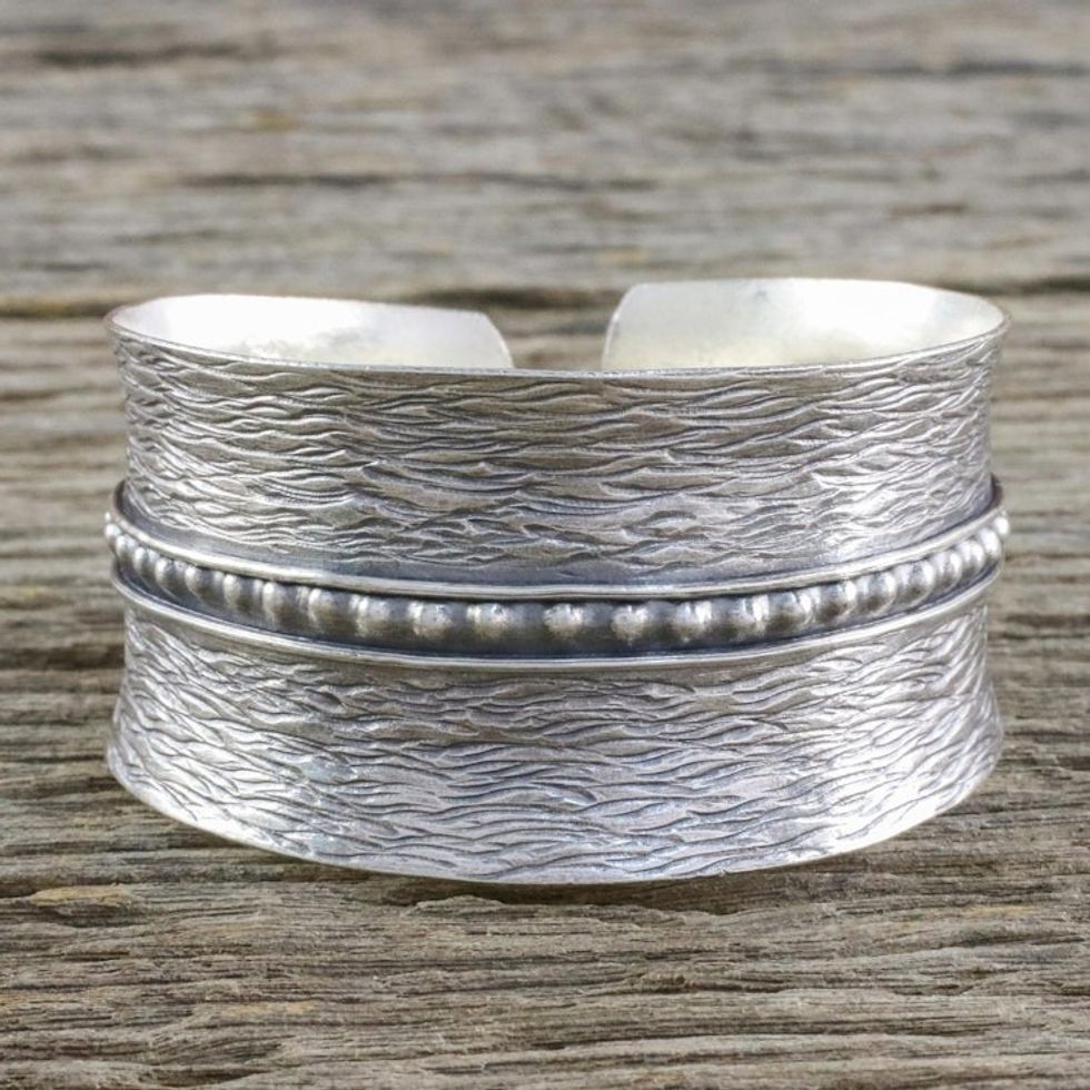 Handcrafted Thai Hill Tribe Sterling Silver Cuff Bracelet 'Touch of Thailand'