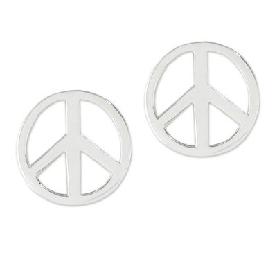 Alternate image for Handcrafted Sterling Silver Stud Earrings with Peace Sign Sign of Peace