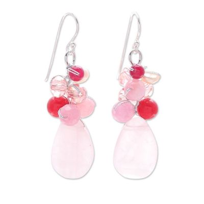 Alternate image for Handcrafted Thai Quartz Cluster Earrings Pink Rose