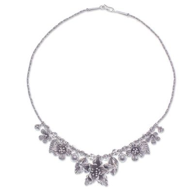 Alternate image for Thai Floral Hill Tribe 950 Silver Beaded Pendant Necklace Exuberant Bouquet