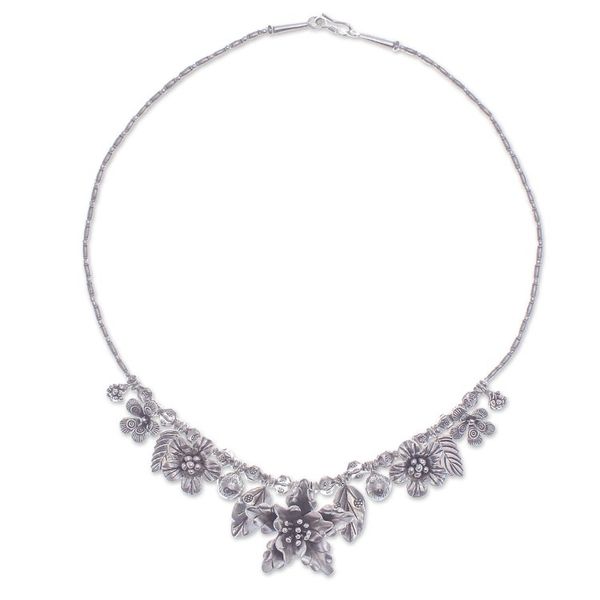 Alternate image for Thai Floral Hill Tribe 950 Silver Beaded Pendant Necklace Exuberant Bouquet