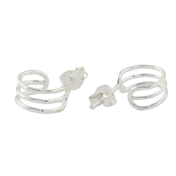 Alternate image for Sterling Silver Openwork Half-Hoop Earrings from Thailand Shining Jai Alai