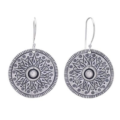 Alternate image for Circular Karen Silver Dangle Earrings from Thailand Powerful Sun