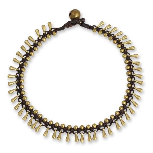 Alternate image for Handmade Hill Tribe Brass Beaded Anklet Sweet Charm