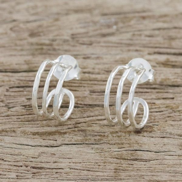 Alternate image for Sterling Silver Openwork Half-Hoop Earrings from Thailand Shining Jai Alai