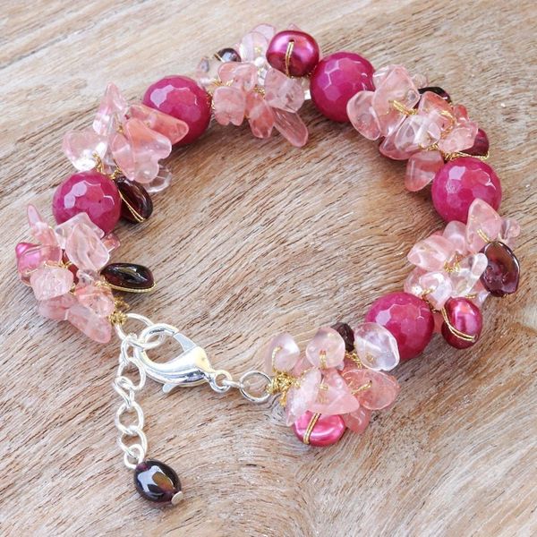 Alternate image for Garnet and Cultured Freshwater Pearl Beaded Bracelet Magenta Charm
