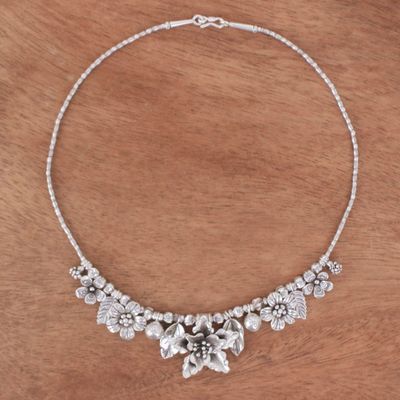 Alternate image for Thai Floral Hill Tribe 950 Silver Beaded Pendant Necklace Exuberant Bouquet