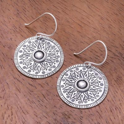 Alternate image for Circular Karen Silver Dangle Earrings from Thailand Powerful Sun