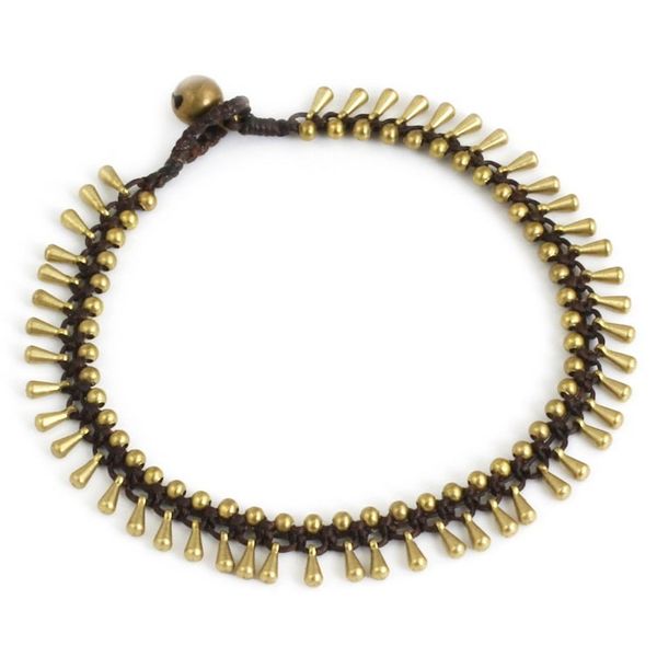 Alternate image for Handmade Hill Tribe Brass Beaded Anklet Sweet Charm