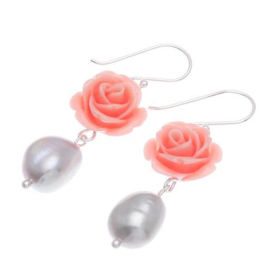 Alternate image for Cultured Pearl and Sterling Silver Rose Earrings Water Rose