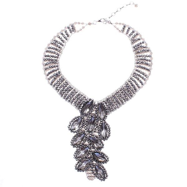 Alternate image for Waterfall Choker Necklace with Glass Beaded Design Black Swan