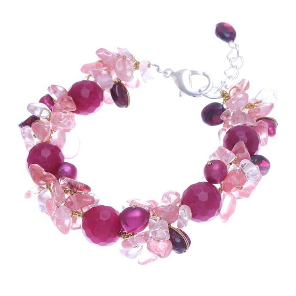 Alternate image for Garnet and Cultured Freshwater Pearl Beaded Bracelet Magenta Charm