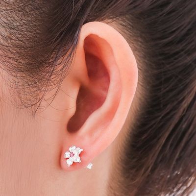 Alternate image for Sterling Silver Pink Tourmaline Floral Stud Earrings Winter Blooms