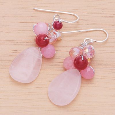 Alternate image for Handcrafted Thai Quartz Cluster Earrings Pink Rose