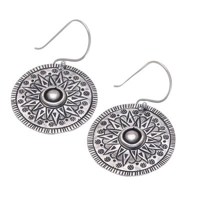 Alternate image for Circular Karen Silver Dangle Earrings from Thailand Powerful Sun
