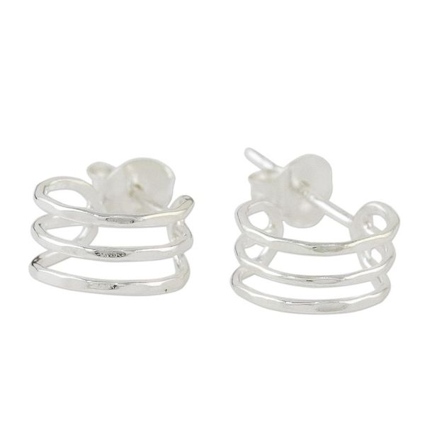 Alternate image for Sterling Silver Openwork Half-Hoop Earrings from Thailand Shining Jai Alai