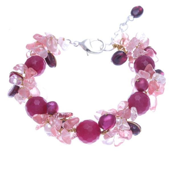 Alternate image for Garnet and Cultured Freshwater Pearl Beaded Bracelet Magenta Charm