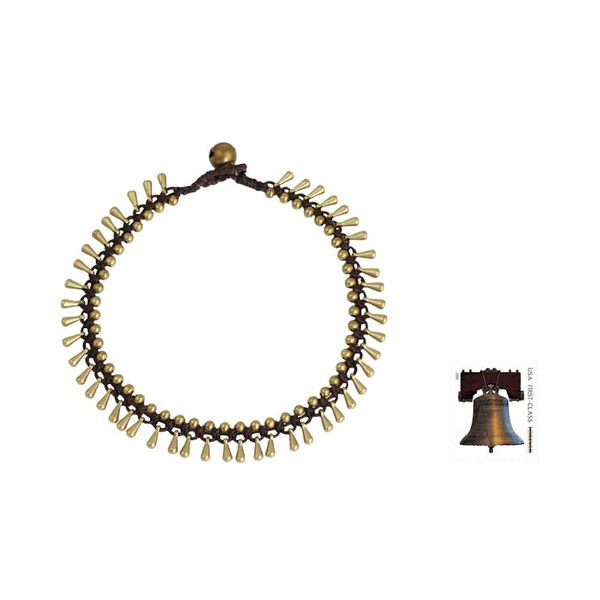 Alternate image for Handmade Hill Tribe Brass Beaded Anklet Sweet Charm