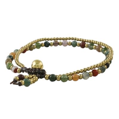 Alternate image for Unique Thai Brass Beaded Jasper Bracelet Harvest Harmony