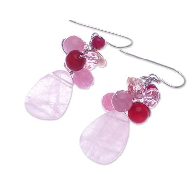 Alternate image for Handcrafted Thai Quartz Cluster Earrings Pink Rose