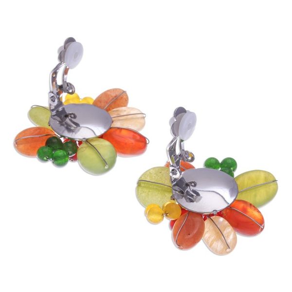 Alternate image for Red and Green Floral Quartz and Serpentine Clip-On Earrings Summer Petals