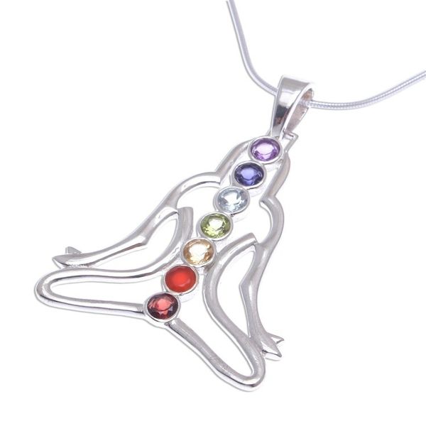 Alternate image for Thai Gemstone and Sterling Silver 7 Chakra Necklace Seven Chakra Rainbow